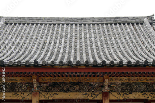 Main Hall Roof Tiles and Wooden Carvings at Yashima-ji Temple on Shikoku Henro Pilgrimage, Kagawa, Japan 2026