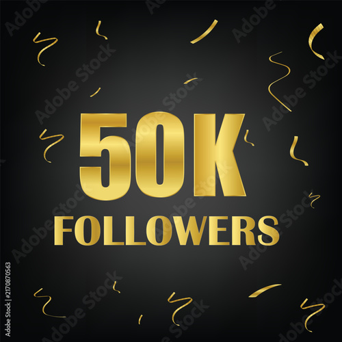 50k followers with golden confetti in black background