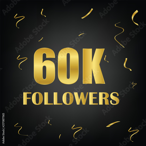 60k followers with golden confetti in black background