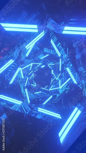 Animation of stars over navy space with blue neon lights rotating