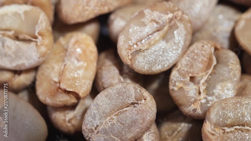 Raw Unroasted Coffee Beans Close-Up Rotating	