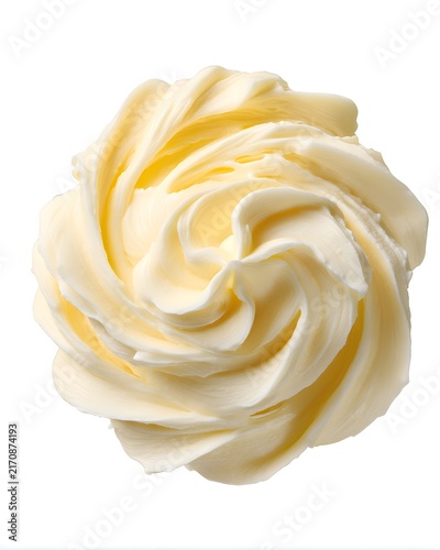 Soft whipped body butter swirl with creamy peaks, skincare texture isolated on white background