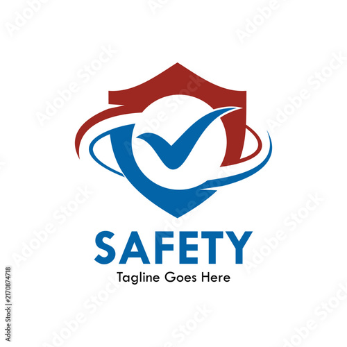 Modern safety shield logo with a check mark and dynamic swoosh accent, ideal for security, insurance, protection, and corporate identity branding.