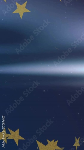 Golden stars animation over night sky background with light streaks