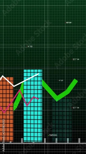 Financial data and stock market trends animation with bar and line graphs
