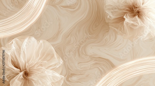 Delicate, ethereal floral forms float across a swirled, creamy background