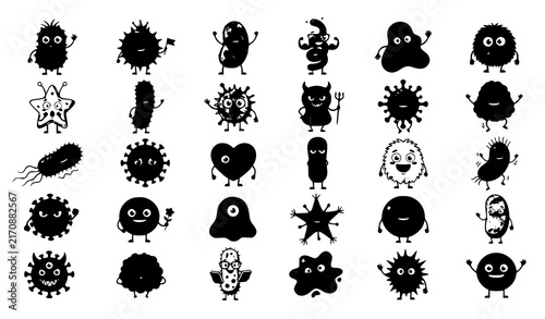Cute Monster and Microbe Silhouette Character Collection with Friendly Bacteria Viruses Germs and Pathogens for Children Education Healthcare and Creative Graphic Designs