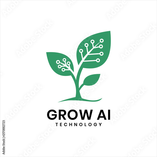 Grow AI Leaf Plant Technology Logo Icon Vector Symbol for Modern Digital Innovation Business Branding and Sustainable Technology Identity