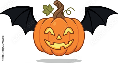 Cute Halloween Flying Pumpkin Vector Illustration Featuring Bat Wings and Happy Jack-O'-Lantern Face