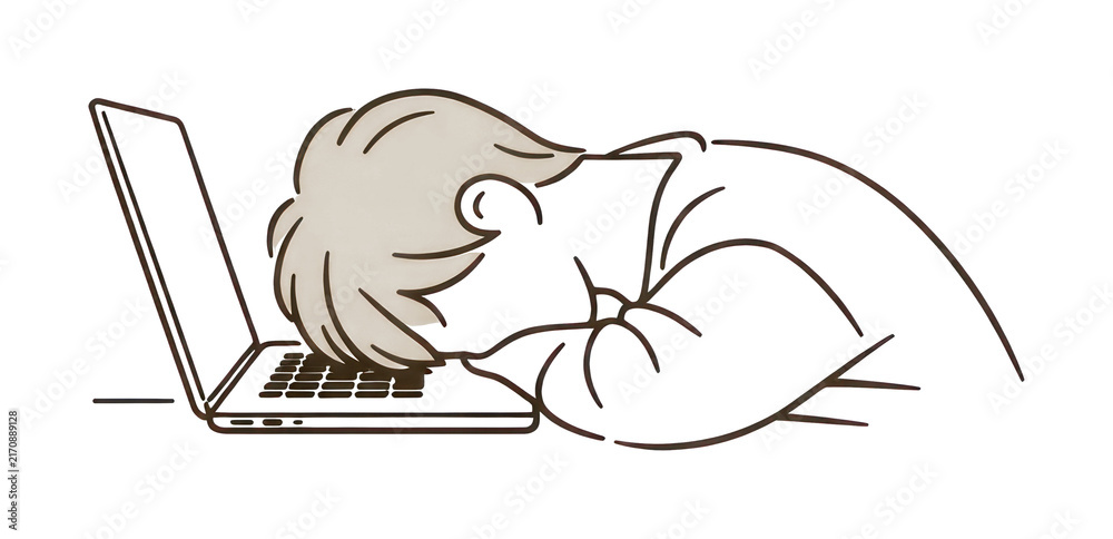 Obraz premium PNG Exhausted person resting laptop.