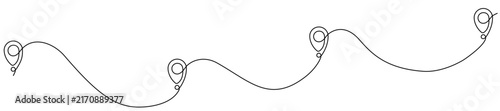 Two line pin marks way. Navigation symbol with continuous winding route path. Vector illustration isolated on white.