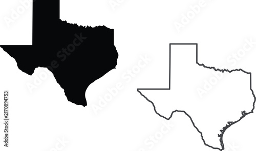 Foto Texas State Map Silhouette and Outline Border Vector Illustration