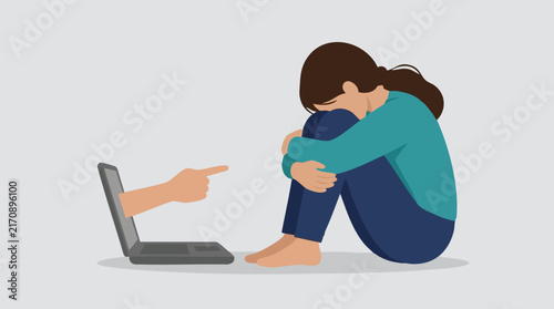 Bild auf Leinwand Cyberbullying concept showing sad person targeted by online harassment from lapt