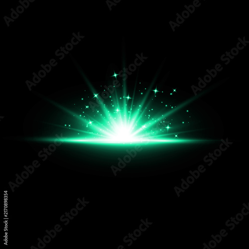 Bild auf Leinwand A vibrant and dynamic lens flare effect showcasing a bright green light burst on