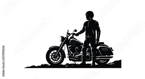 Obraz na płótnie Motorcycle and rider silhouette against a white background depicts a classic sce