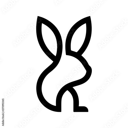 Minimalist black and white line art rabbit icon design.