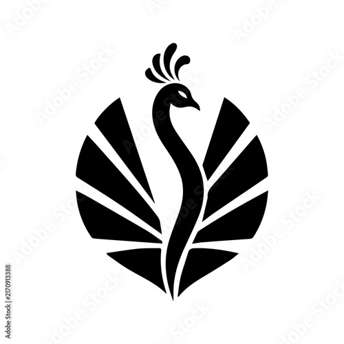 Minimalist black and white peacock logo design element.