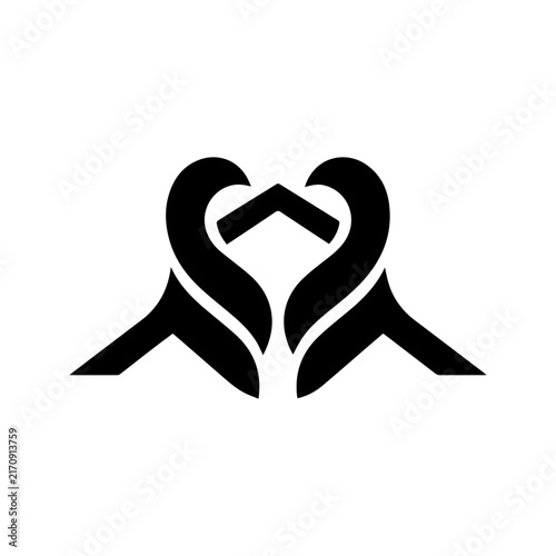 Abstract minimalist black logo design featuring symmetrical heart shapes and geometric lines.