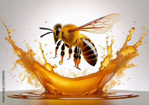 Abeja volando entre miel