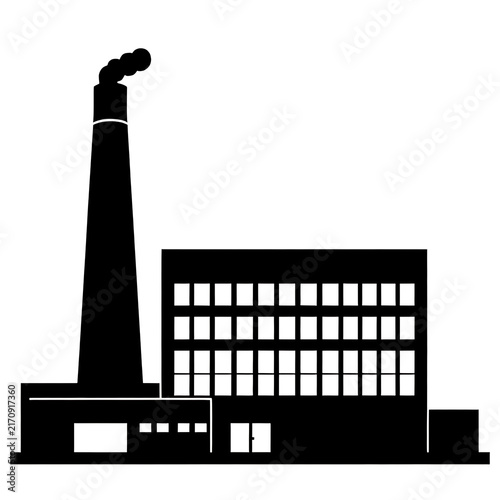 A simple minimalist black silhouette icon of an industrial factory building, representing corporate manufacturing, industrial stock market equity, and heavy enterprise, isolated on white.