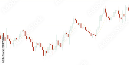 Detailed financial market candlestick chart with a moving average line showing positive growth isolated on transparent background for professional business analysis and stock exchange trading reports.
