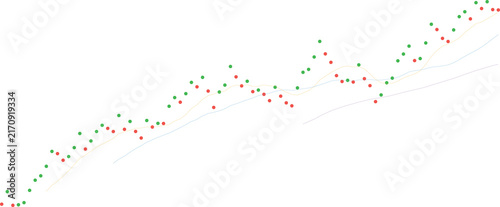 Dynamic financial market graph with fluctuating red and green data points and trend lines, isolated on transparent background for business intelligence, stock trading, and economic forecasting tools.