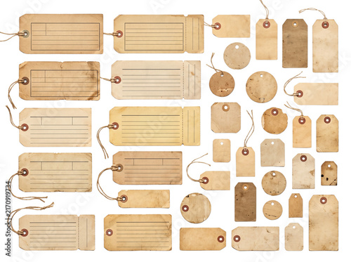 Antique blank labels set weathered paper for design project.