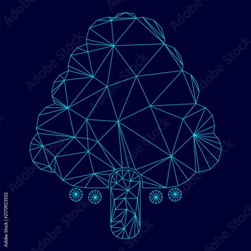 Foto Fruit tree low poly triangulation triangulated polygonal electric cyan blue vibr