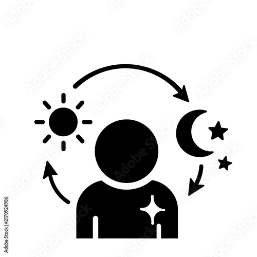 昼と夜の循環による生活リズムを表すピクトグラム（黒）
