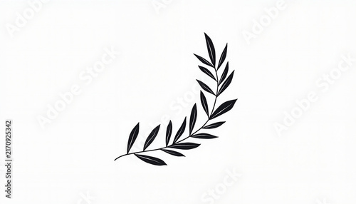 Black leaf branch on white background
