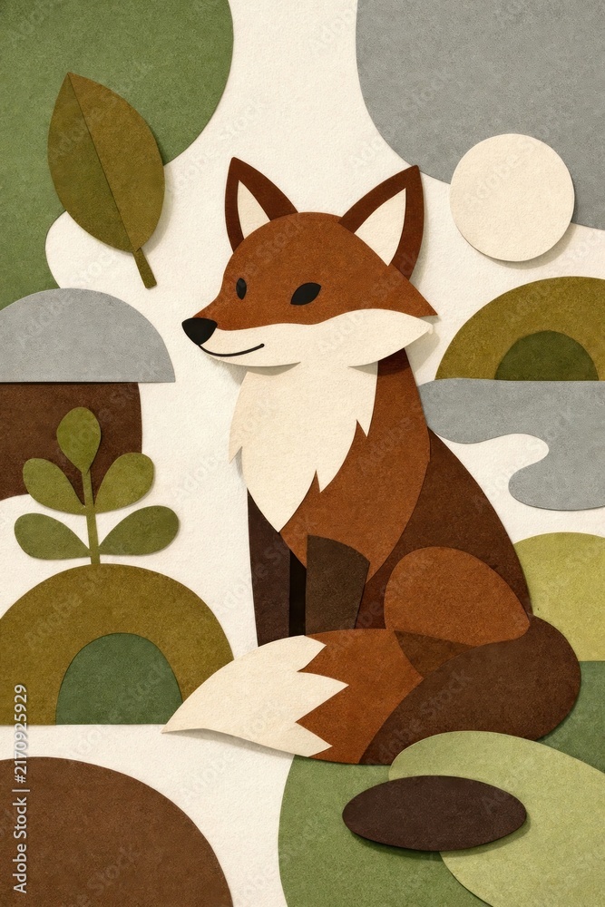 Naklejka premium Charming fox paper art illustration