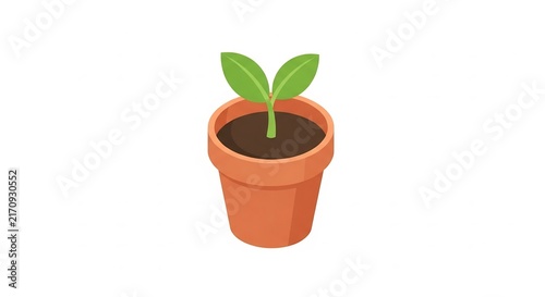 Green sprout growing in terracotta pot isometric vector art
