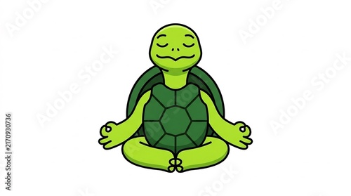 Meditating turtle cartoon character in yoga lotus pose