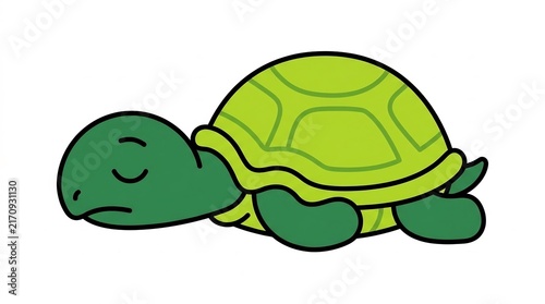 Kartun kura-kura hijau lucu tidur nyenyak di latar belakang putih