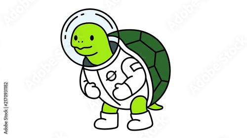 Cute turtle astronaut character wearing a spacesuit and helmet