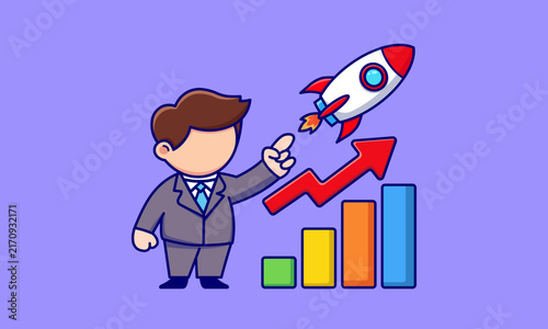 businessman startup rocket growth chart vector