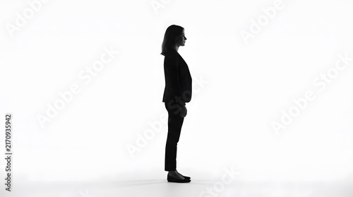 Silhouette of a Woman Standing in Profile Against Bright Background