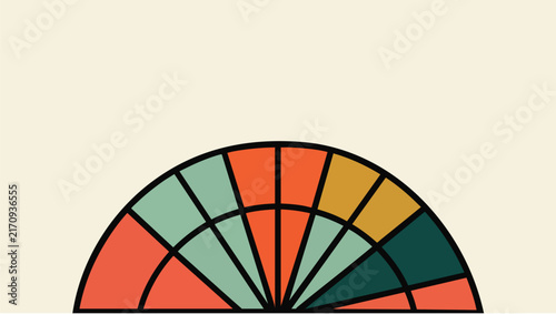 Semicircular fan chart segmented geometric sections in muted retro colors on cream background