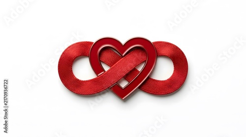 Red glitter intertwined hearts symbolizing love and romance