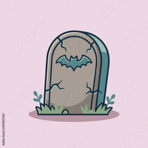 Cemetery gravestone with bat Halloween illustration