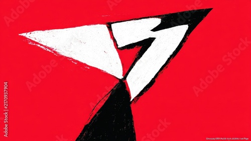 Bold Abstract Stylistic Painting with Sharp Edges and Vibrant Colors on Red Background