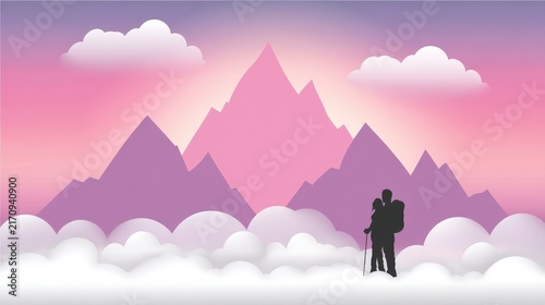 Silhouette of couple standing near mountain range with colorful sky background