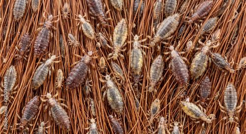 Cattle lice showing short nosed compact form on close up microscopic hair