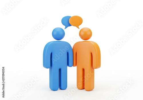 Two 3d people talking with colorful speech bubbles