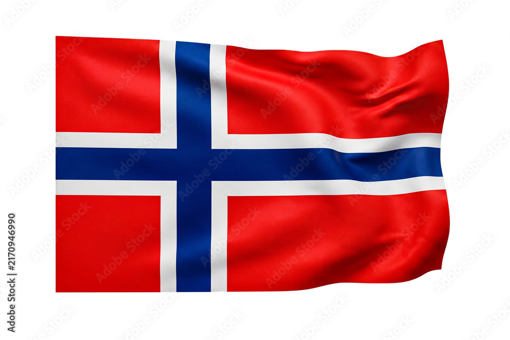 Fototapeta premium Waving flag of norway national symbol isolated on transparent background digital element.