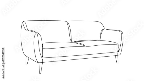 Modern sofa line art illustration white background.
