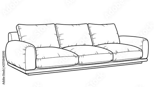 Modern sofa line art illustration white background.