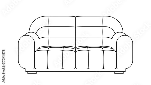 Modern sofa line art illustration white background.