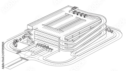 Modern stadium architectural design white background.