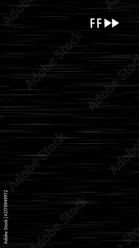 Vertical 4K animation of a VHS tape fast-forward overlay with distorted effects and static noise. animated Old VHS Tape Display FF fast forward Analog TV. 
